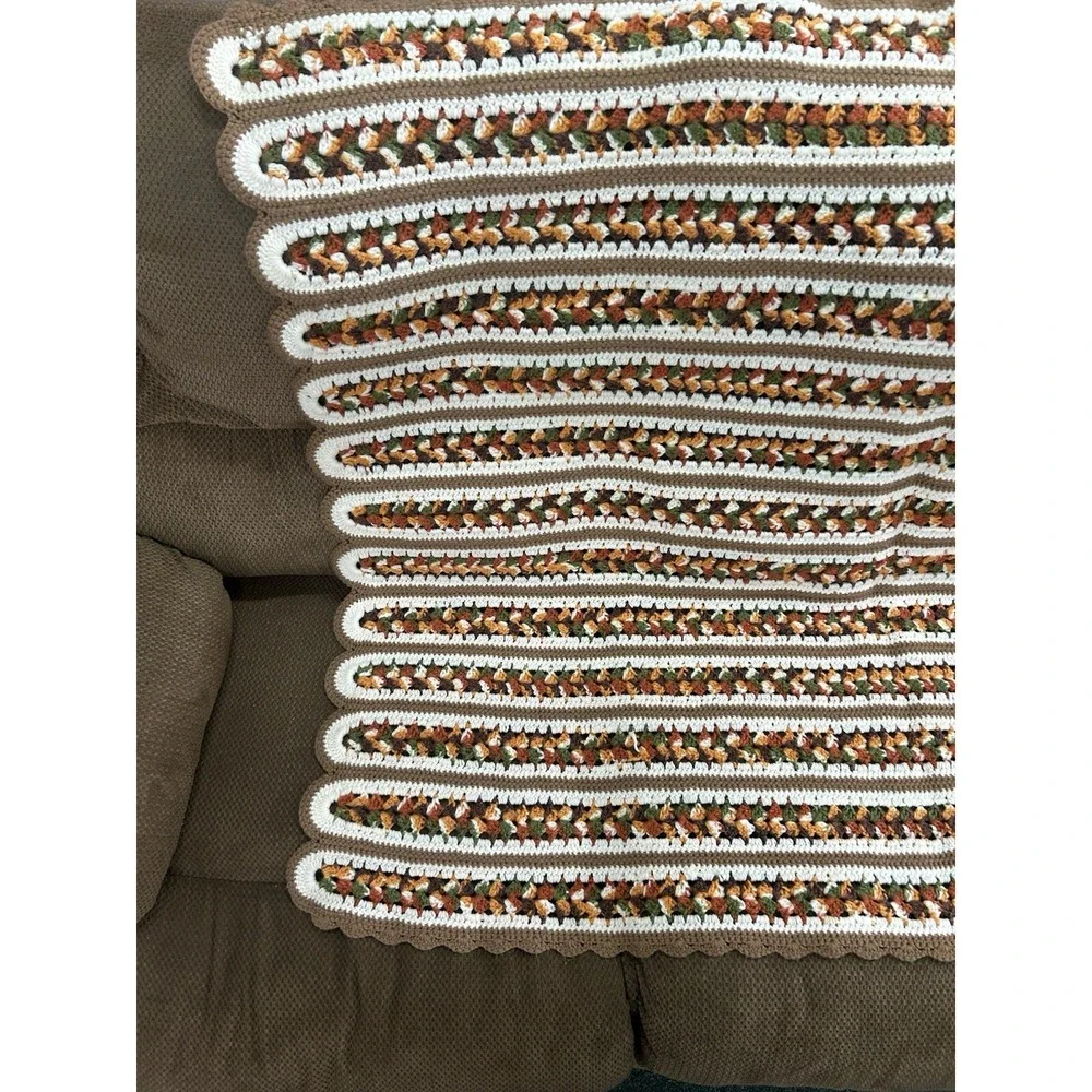 Vintage Crochet Afghan Blanket Throw Fall Brown/Rust/Green/Yellow/Orange 45